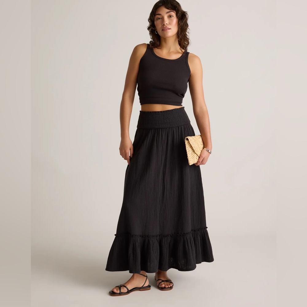 Quince Black Maxi Skirt with Smocked Waist NWT - Picture 7 of 14